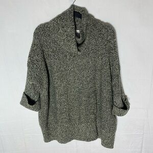 Part Two Chunky Oversized Marled Green Wht Knit Cowl Neck Half Sleeve Sweater XS